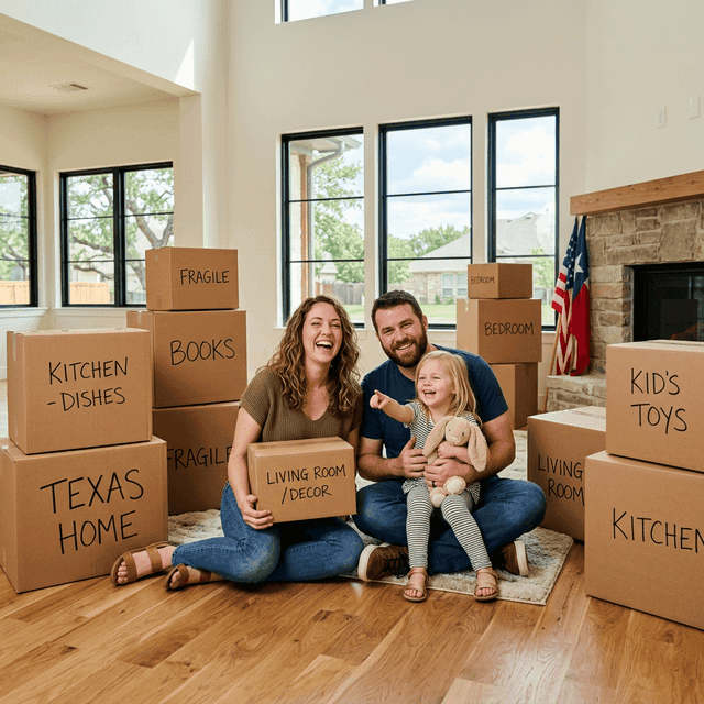 Family settling into their new Texas home after using a bridge loan