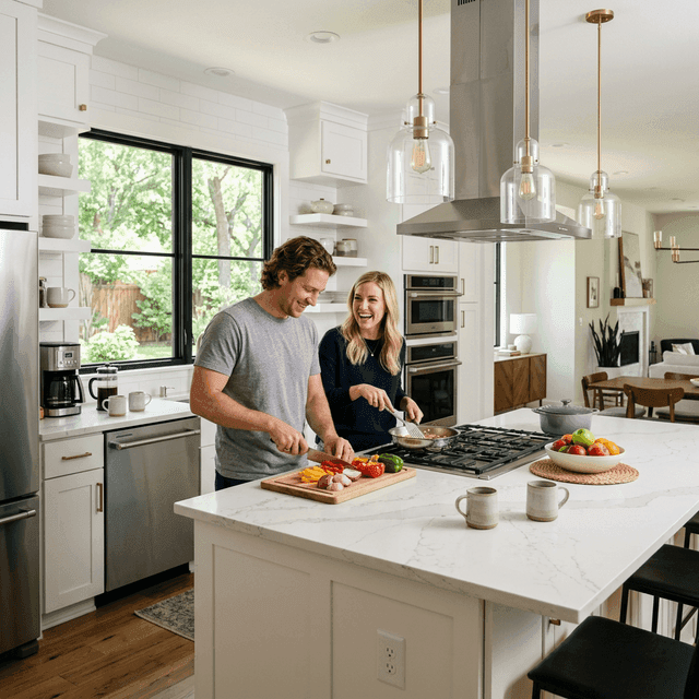 Couple enjoying their new Texas kitchen with lower buydown payments