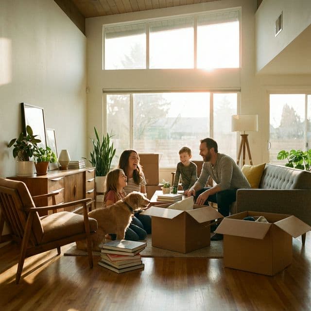 Young Texas family opening the door to their new home after buying.