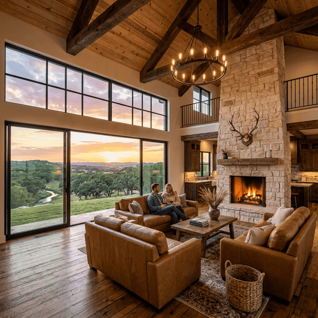 Modern Texas Hill Country ranch home interior with landscape views