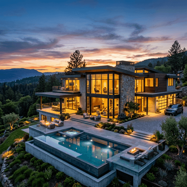 Modern exterior luxury home at dusk