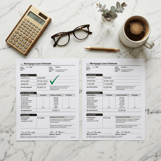 Texas homebuyer comparing mortgage loan estimates to get the best rate