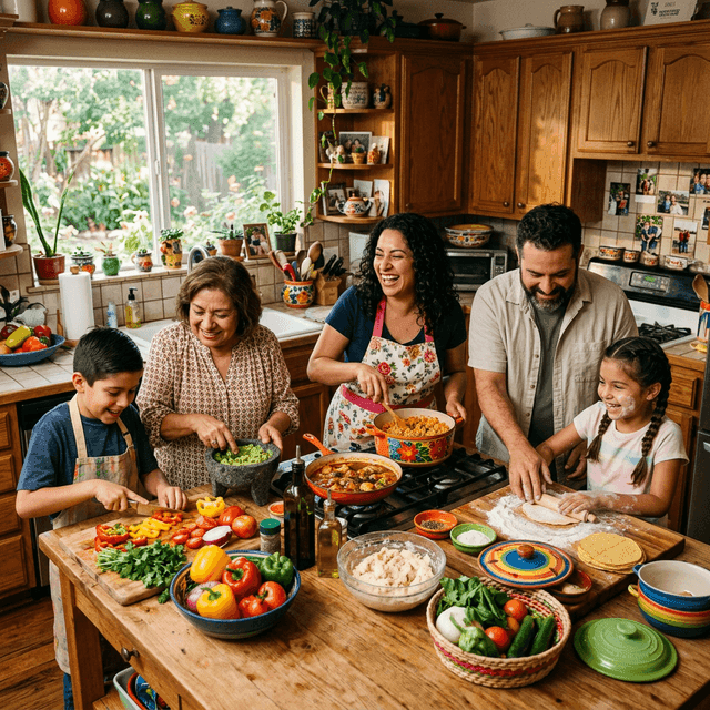 Family cooking together in their Texas home