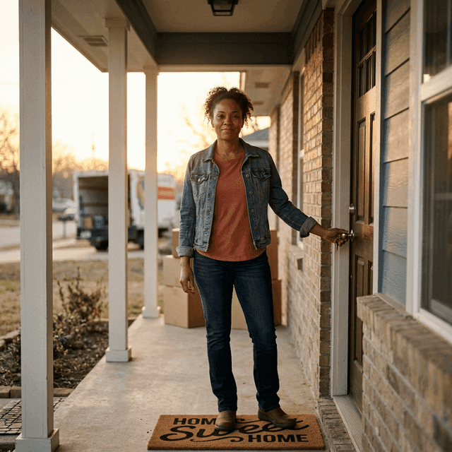Homeowner opening door to a fresh financial start