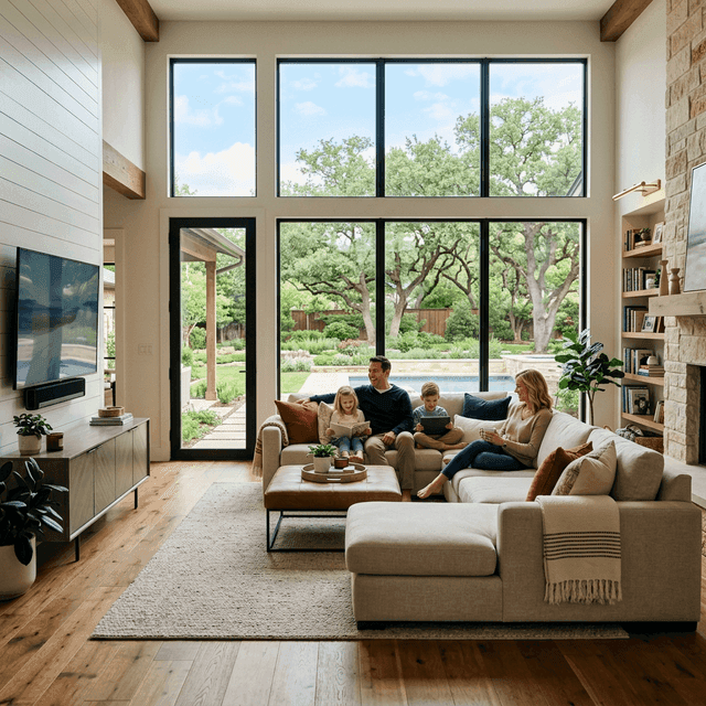 Texas family relaxing in their home secured by homestead protections