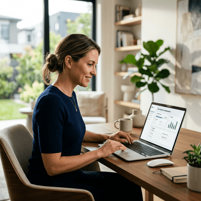 Person completing mortgage application on a laptop